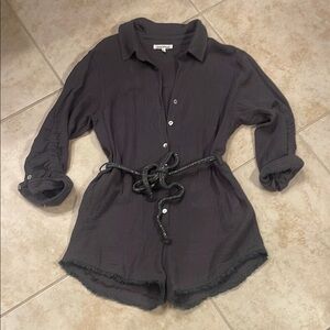 Black Button-Up Romper with Belt